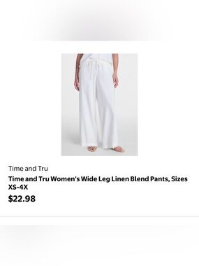 Time and Tru Wide-Leg Linen-Blend Pants in White